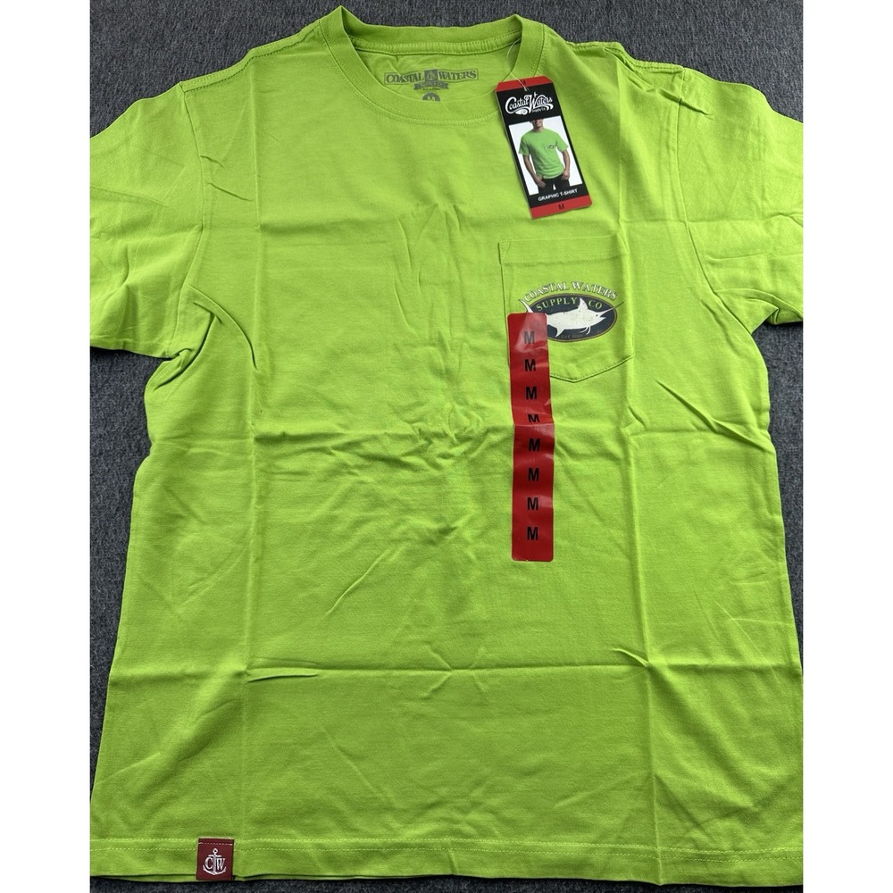 Coastal Waters Shirt Mens Medium Green Graphic Print Short Sleeve Pocket Tee New